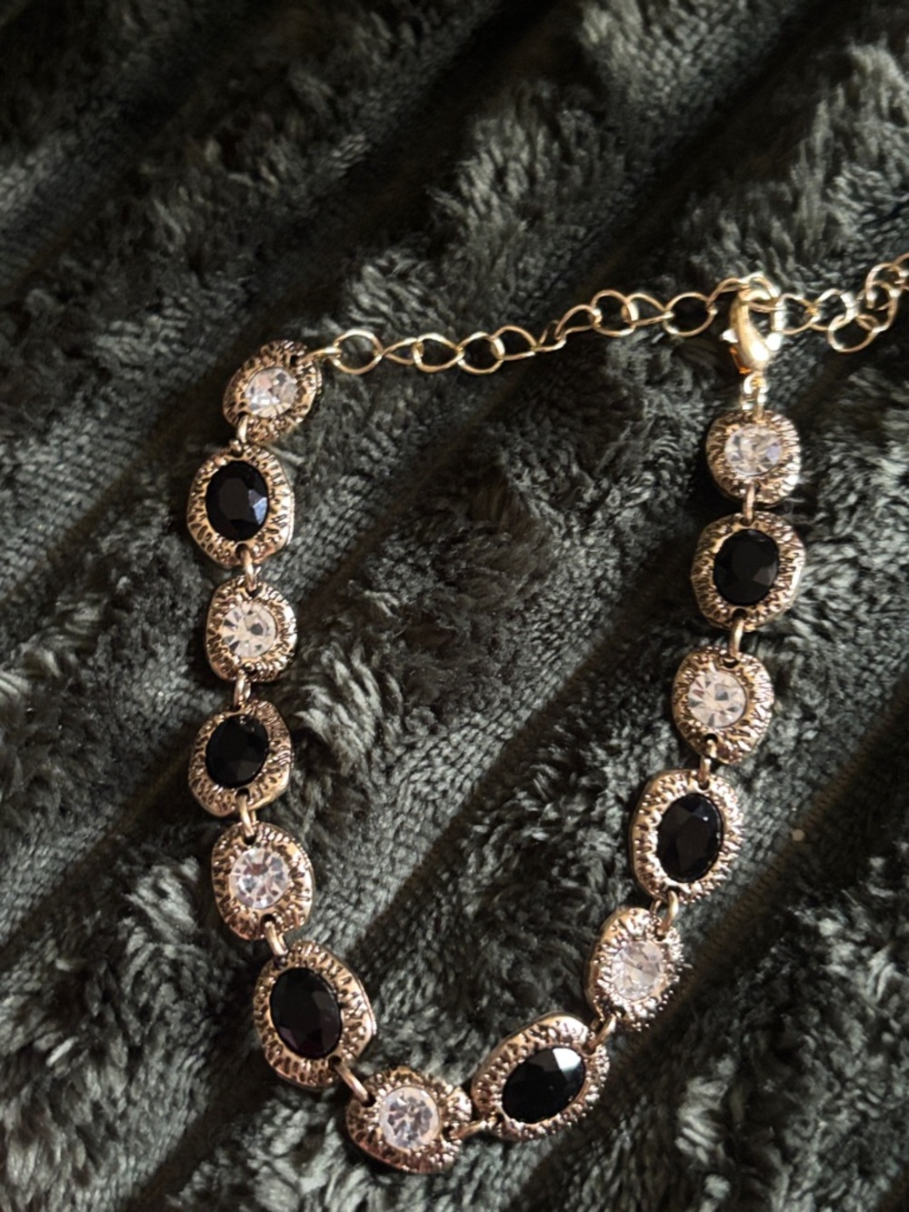 Elegant Gold-Tone Black & White Crystal Bracelet